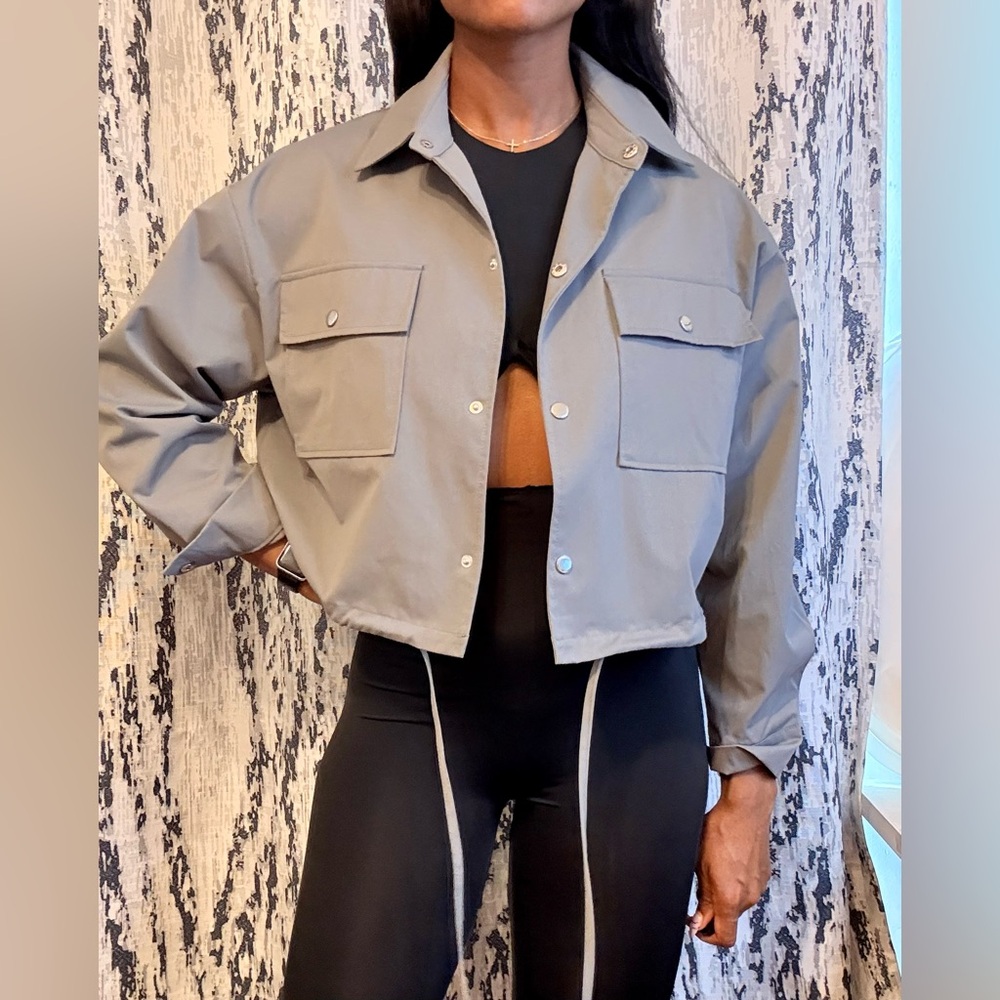Gray Utility Jacket with Classic Collar and Boxy Fit